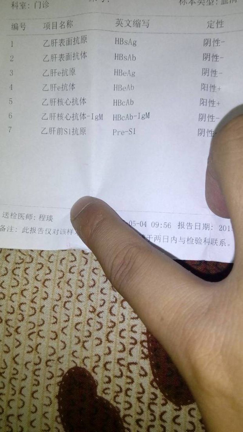 乙肝大三阳,中医治疗四个月。2月份查的dna病毒为零。肝功能正常。乙肝五项四五阳。昨天就是5月4日